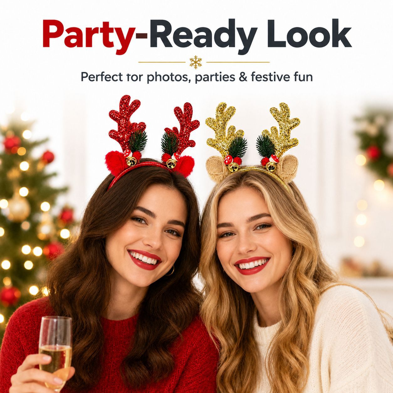 Reindeer Antlers Headband - 크리스마스 사슴 뿔 장식 헤어밴드, 반짝이