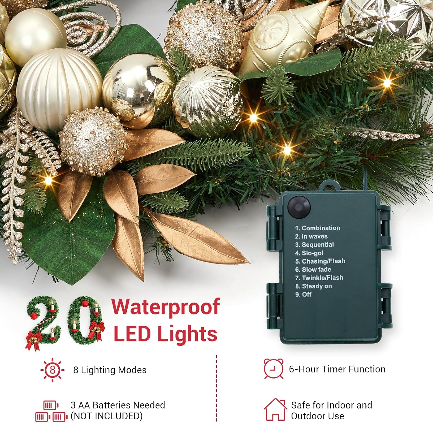 가르비 24인치 크리스마스 리스, 20개의 LED 조명 - Led Fairy String Lights 리뷰 및 가격