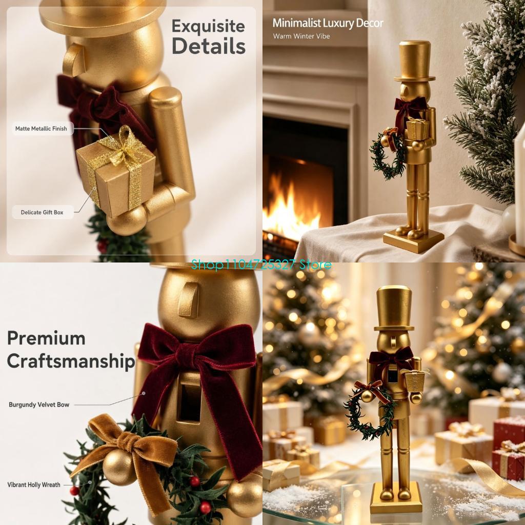 D8KF 휴일 탁상 호두까기 인형 무광택 금색, 벽난로 - Nutcracker Figurine 리뷰 및 가격