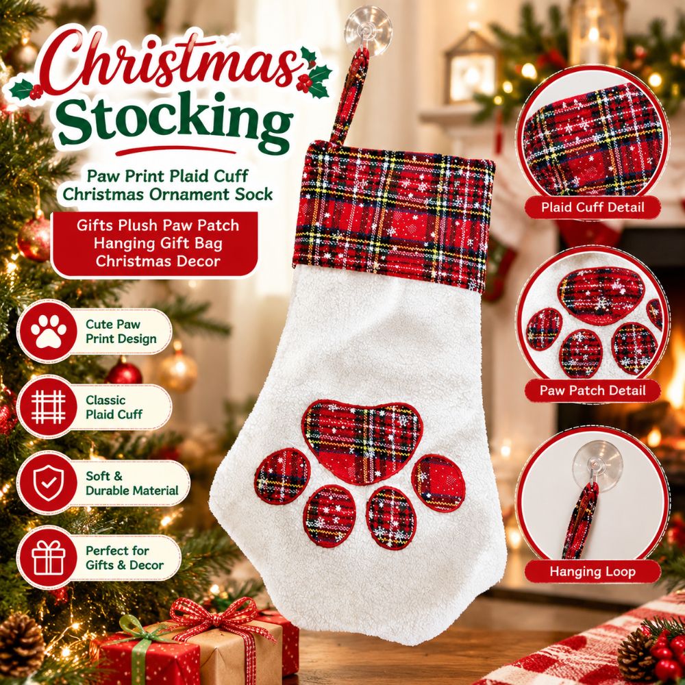 크리스마스 선물, 발자국 무늬 크리스마스 양말, 체크무 - Christmas Stocking Hanging 리뷰 및 가격