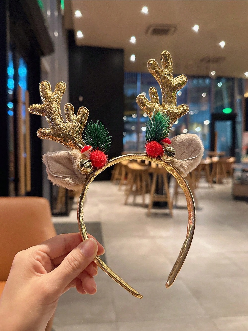 1pc 골드 스팽글 버섯 크리스마스 머리띠 큰 사슴 경 - Reindeer Antlers Headband 리뷰 및 가격