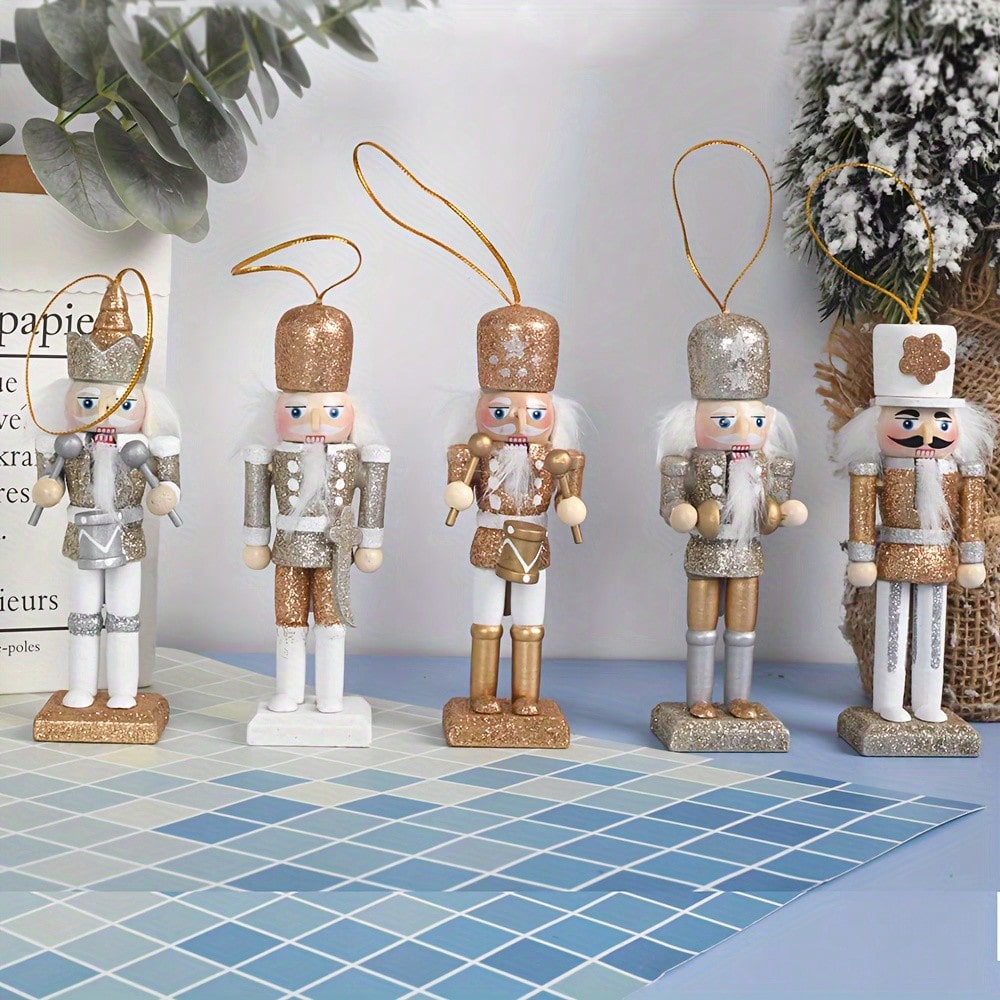 샴페인 골드 색상의 반짝이는 나무 인형 장식 5개 세트 - Nutcracker Figurine 리뷰 및 가격
